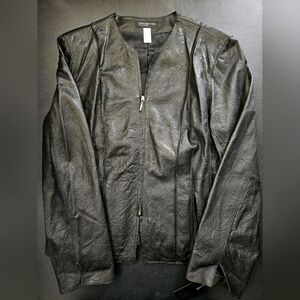 NWT - Jones New York Leather Black Lightweight Moto Jacket - Size XL